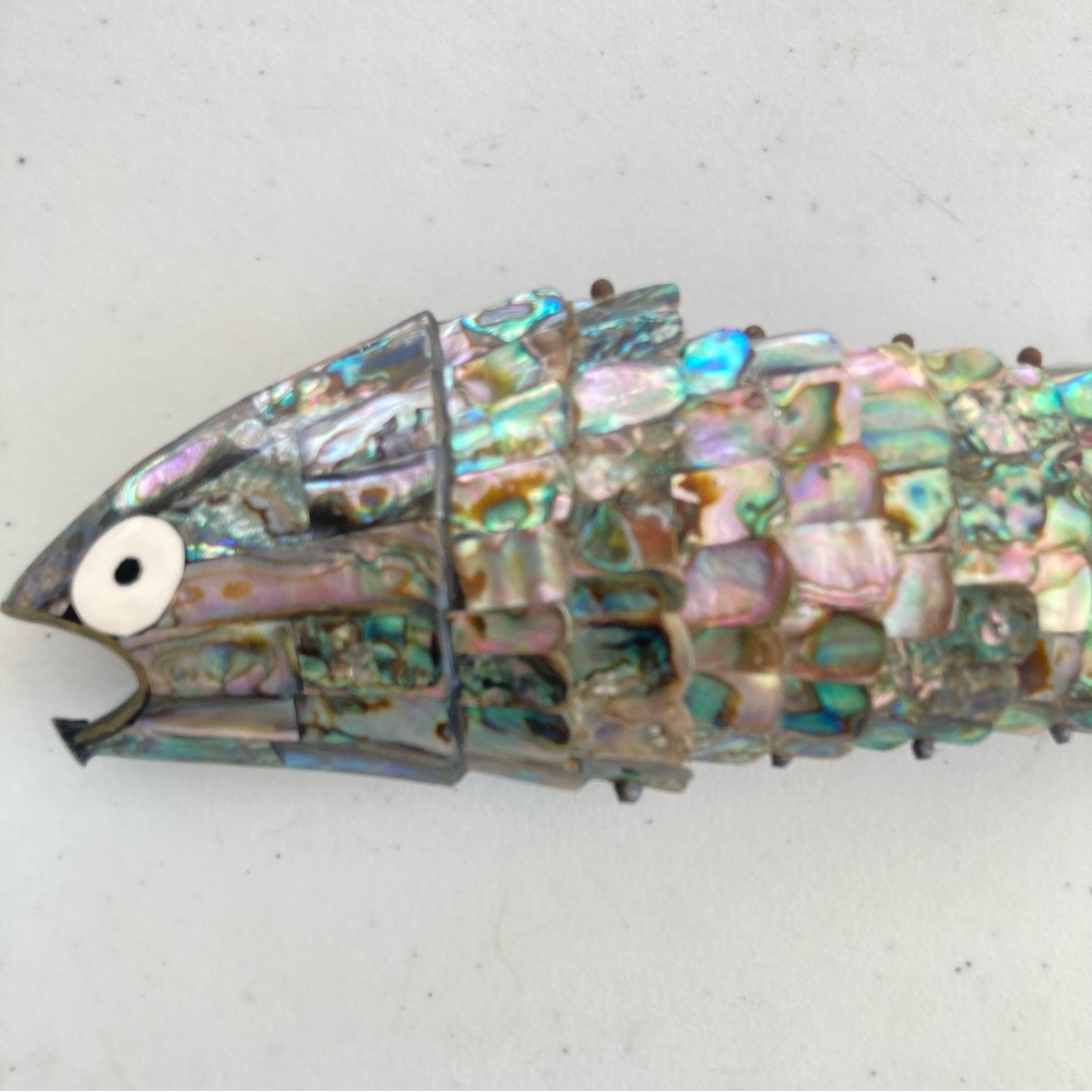 Vintage HUGE 15” ABALONE Articulated Fish Bottle Opener Handmade Mexican? Flaw